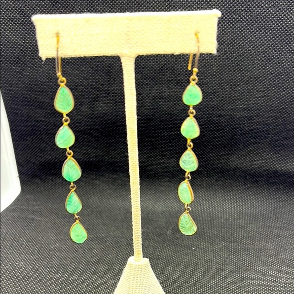 Etched Emerald and Gold Drop Earrings - Picture 2 of 4